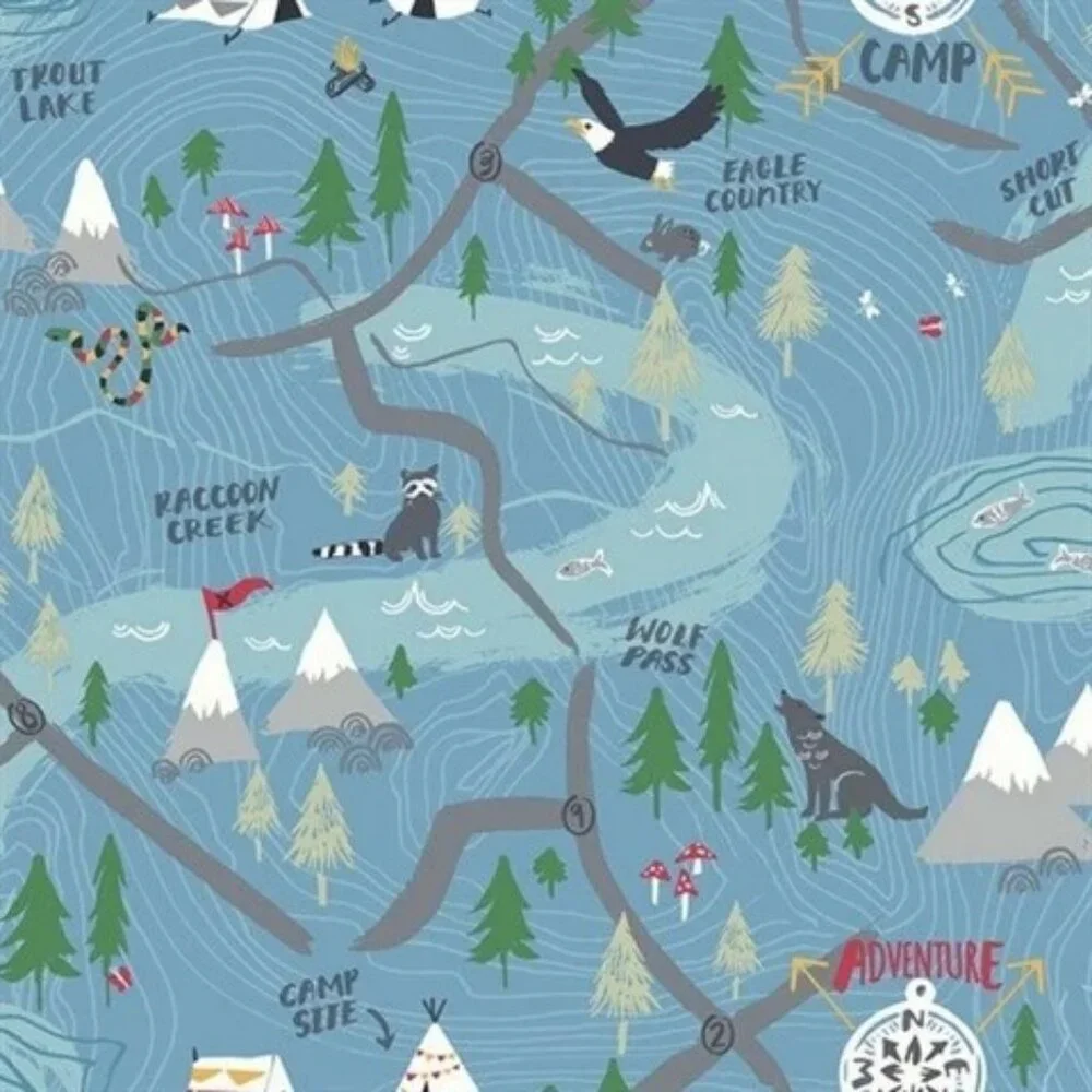 NEW Wallquest Campground Wallpaper Roll Blue Kids